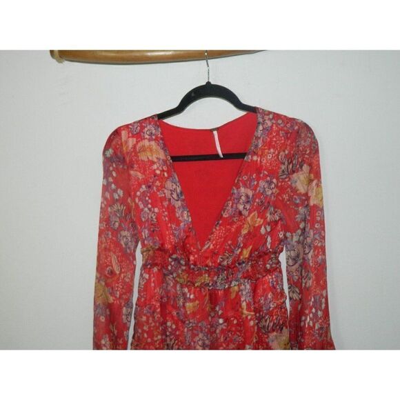 Free People Mini Dress Closer to the Heart Red Floral Boho Chic X-Small - Picture 7 of 11